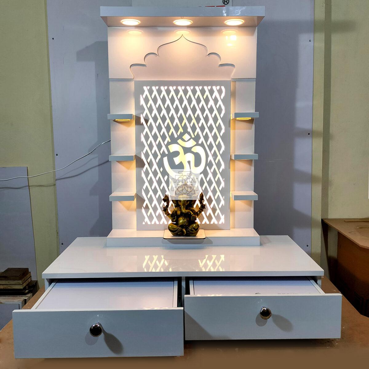 The Temple hub Wooden Temple | White Mandir With LED Light Puja Mandir For Home & Office Decor (Copy) - Image 3