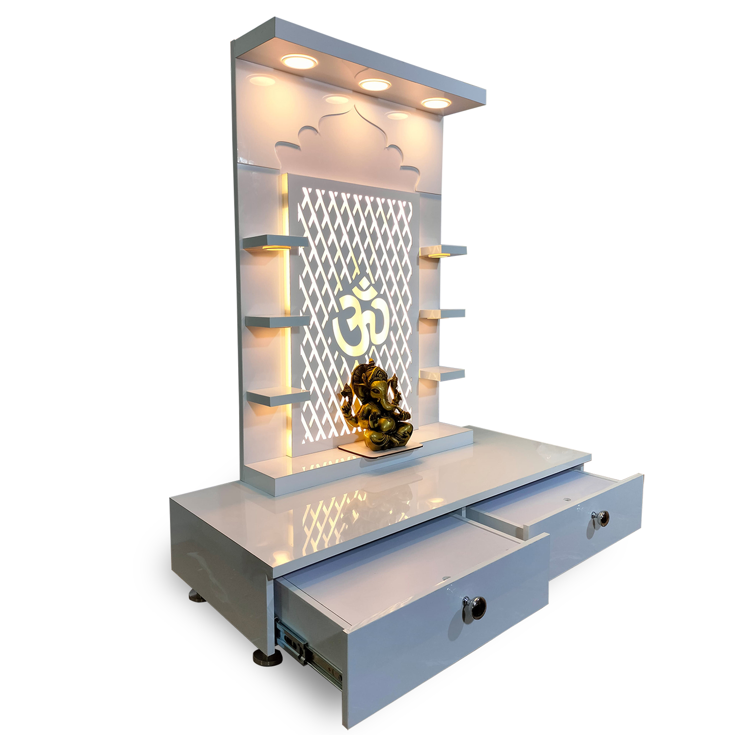 The Temple hub Wooden Temple | White Mandir With LED Light Puja Mandir For Home & Office Decor (Copy) - Image 4