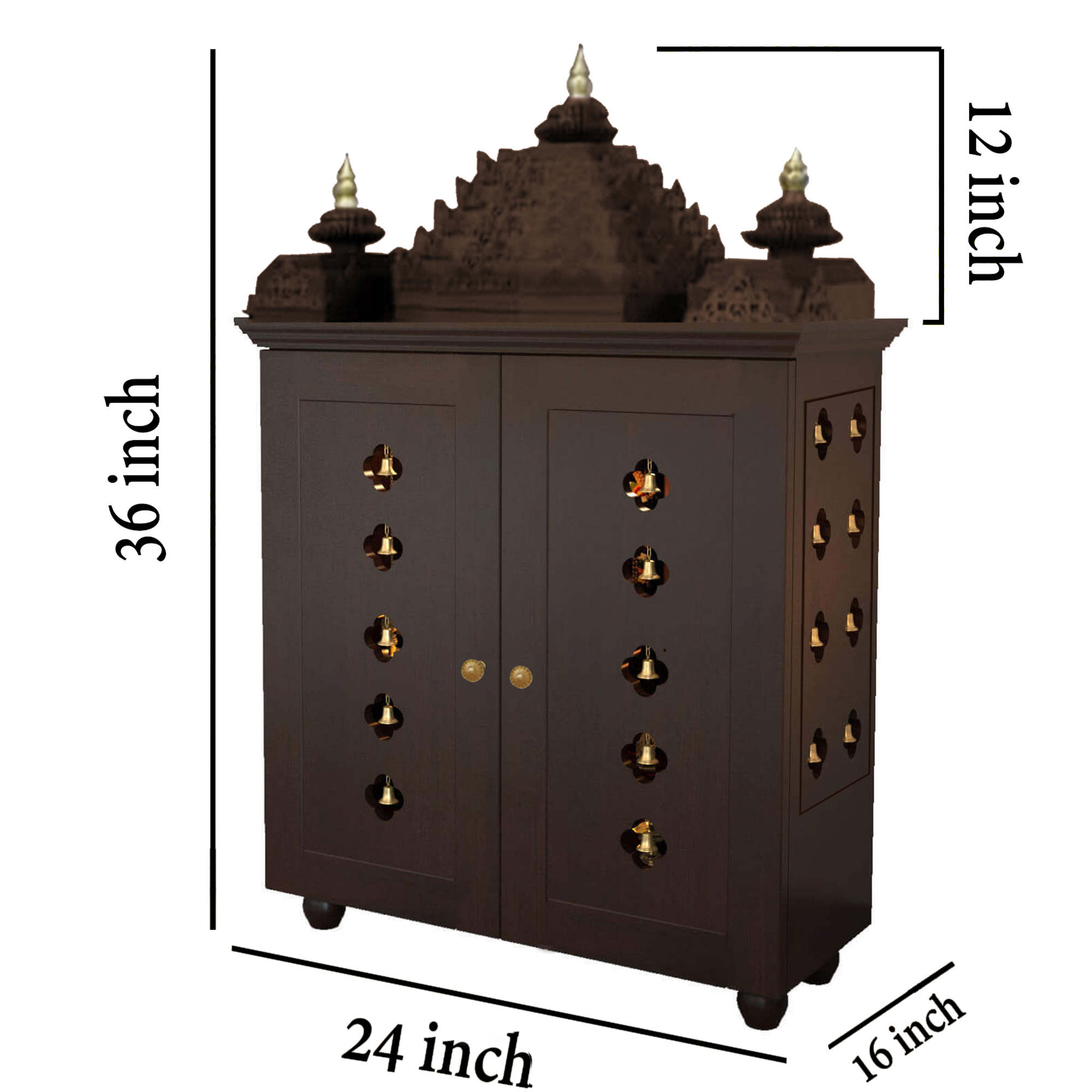 The Temple hub Wooden Temple | Brown Door Mandir With LED Light Puja Mandir For Home & Office Decor - Image 4