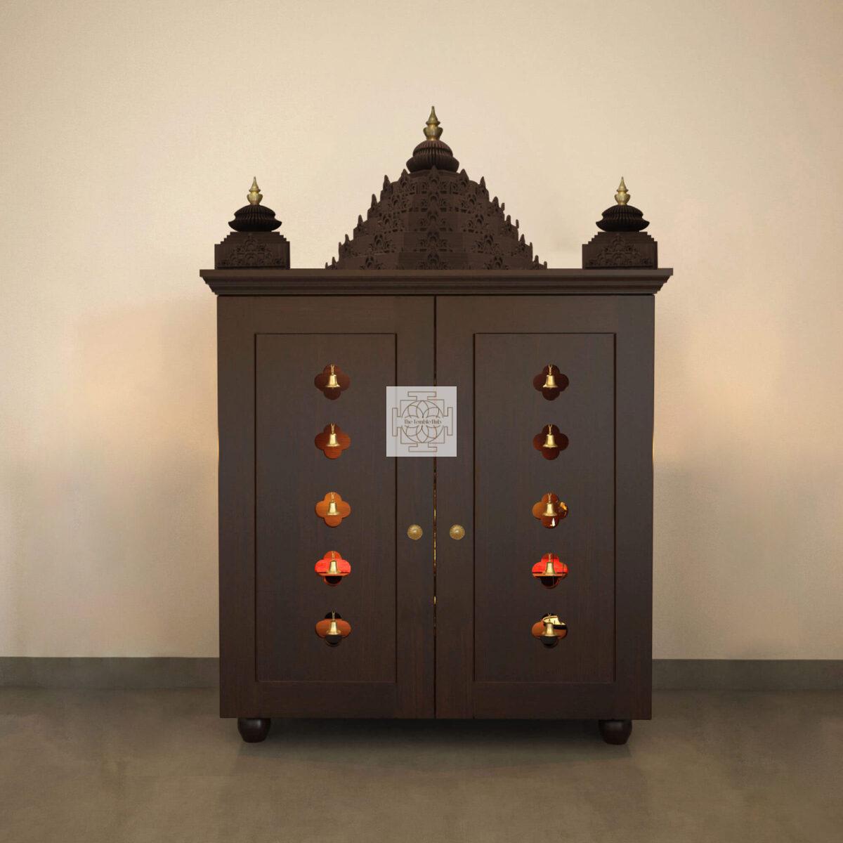 The Temple hub Wooden Temple | Brown Door Mandir With LED Light Puja Mandir For Home & Office Decor - Image 2
