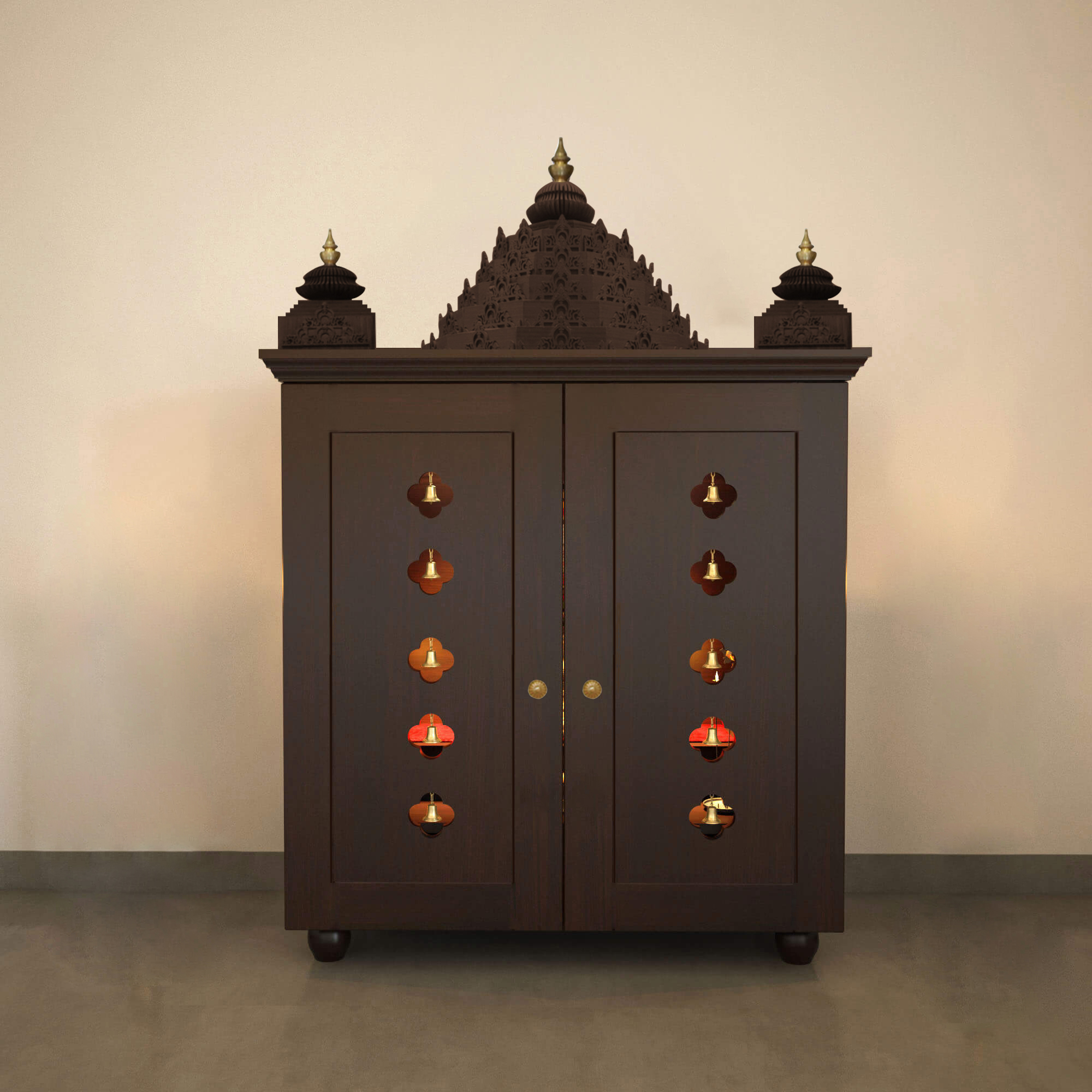 The Temple hub Wooden Temple | Brown Door Mandir With LED Light Puja Mandir For Home & Office Decor - Image 2