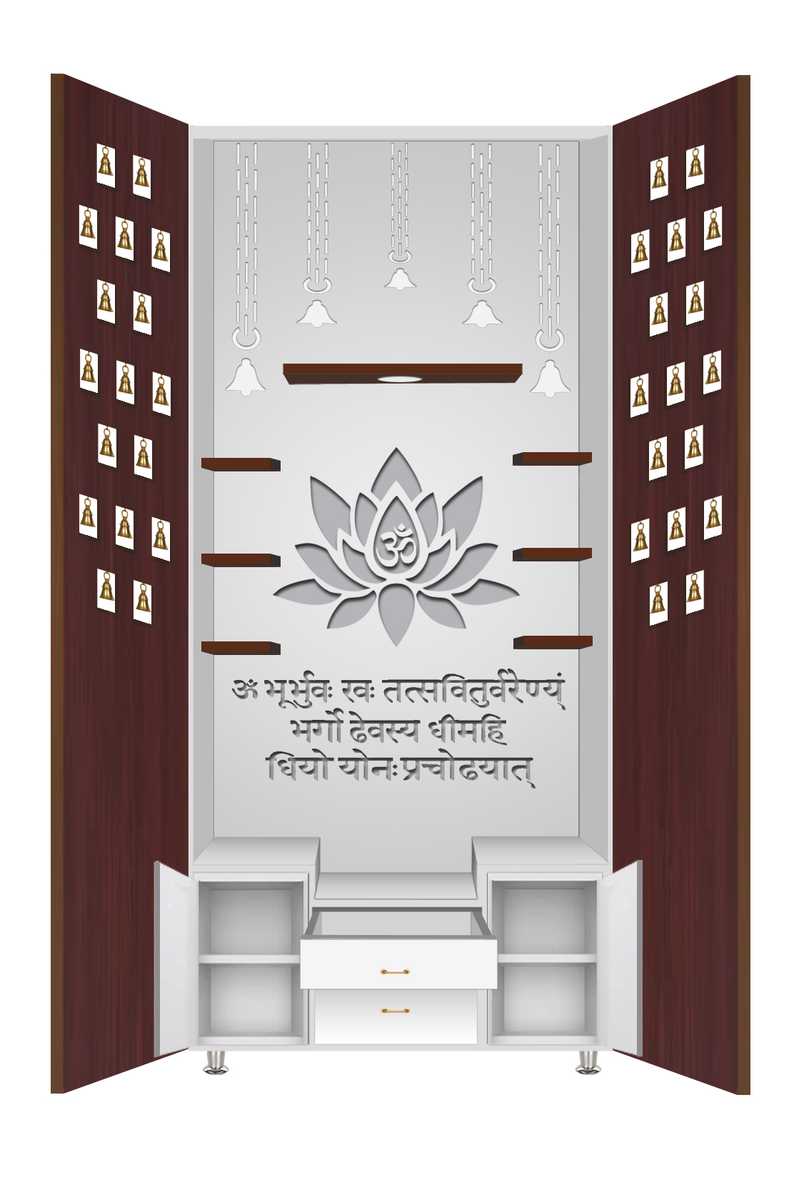 The Temple hub Wooden Temple | Brown Door Mandir With LED Light Puja Mandir For Home & Office Decor - Image 3