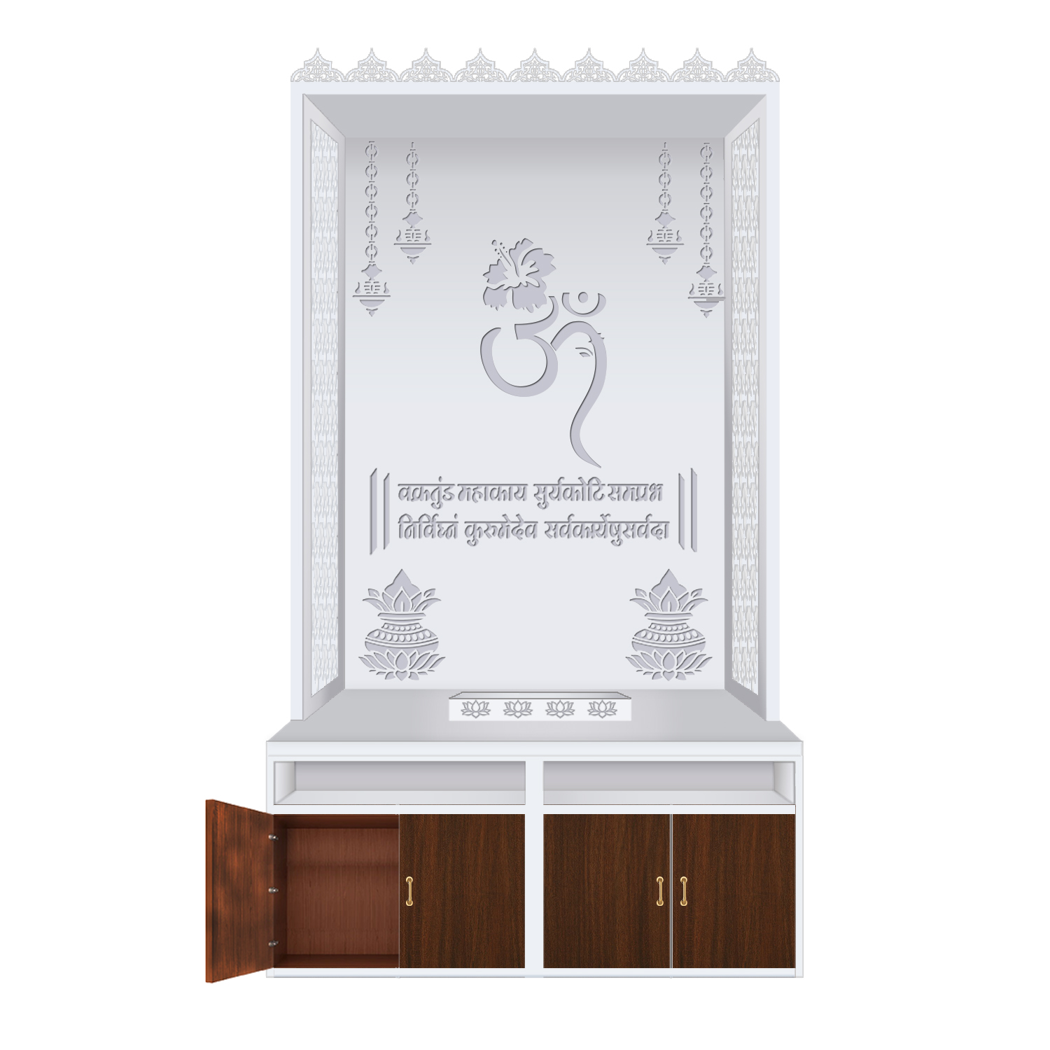 The Temple hub Wooden Temple | White Mandir With LED Light Puja Mandir For Home & Office Decor - Image 2