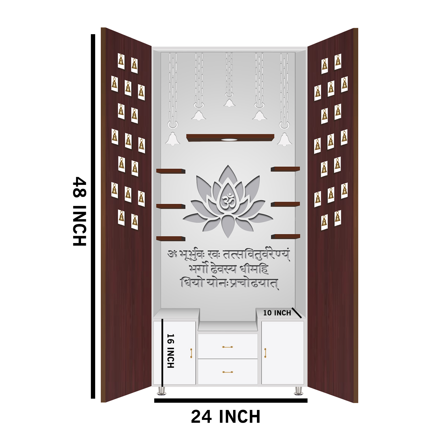The Temple hub Wooden Temple | Brown Door Mandir With LED Light Puja Mandir For Home & Office Decor - Image 6