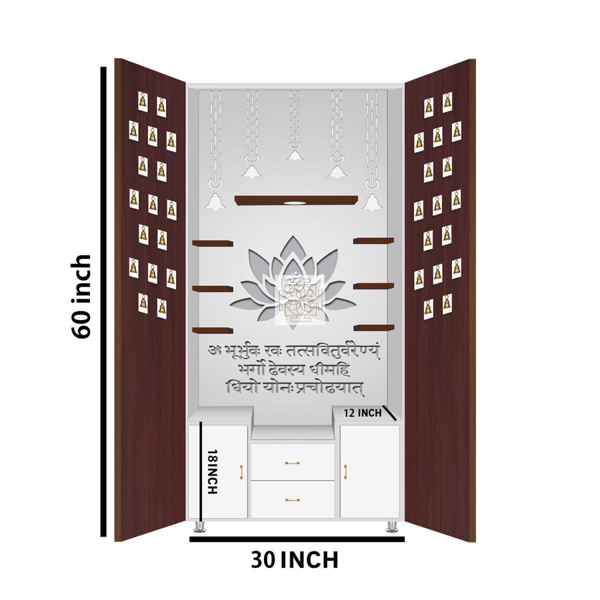 The Temple hub Wooden Temple | Brown Door Mandir With LED Light Puja Mandir For Home & Office Decor - Image 7