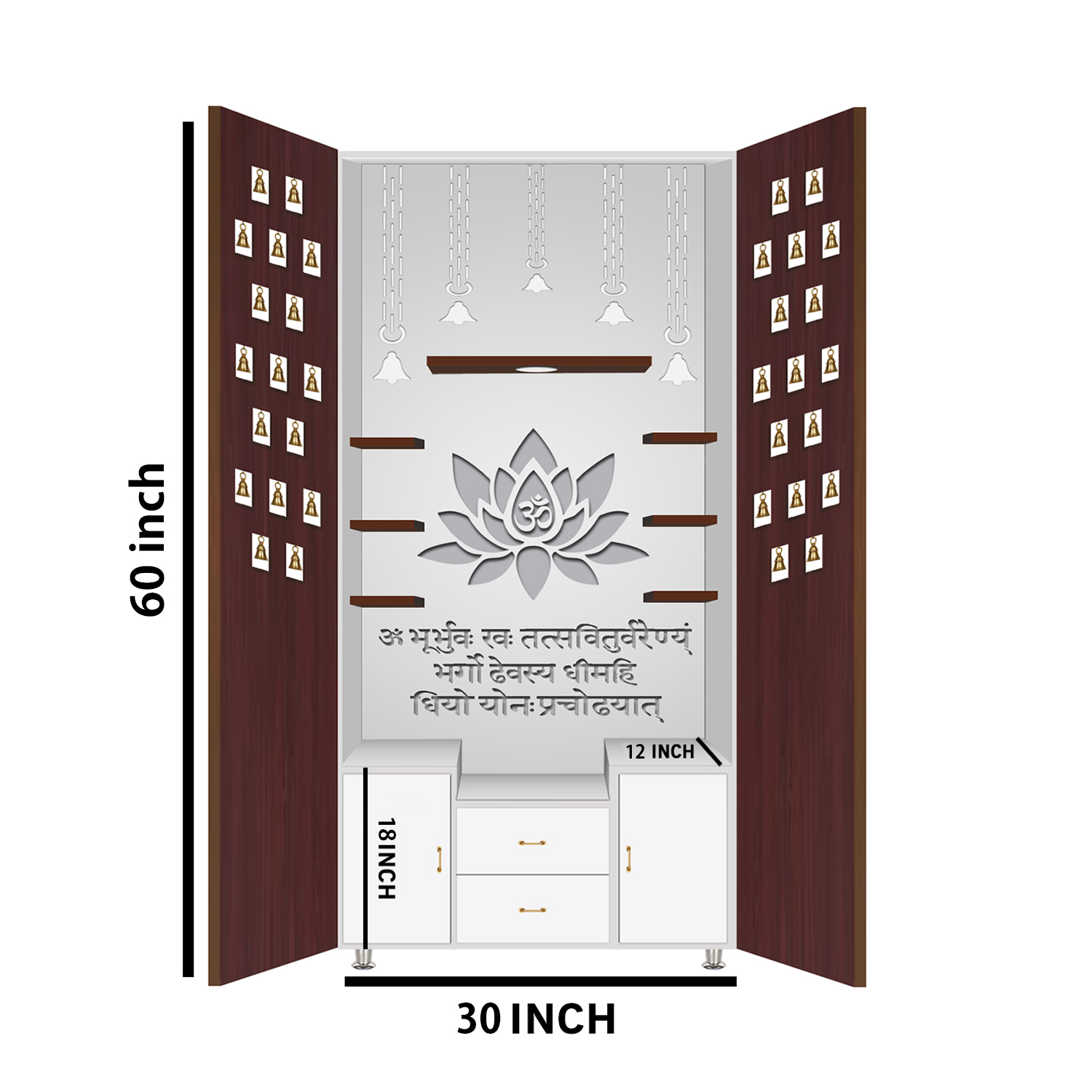 The Temple hub Wooden Temple | Brown Door Mandir With LED Light Puja Mandir For Home & Office Decor - Image 7