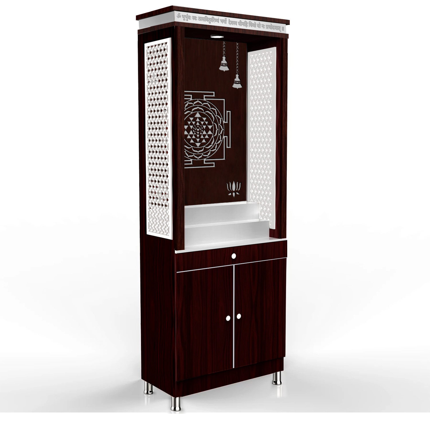 The Temple hub Wooden Temple | Brown Mandir With LED Light Puja Mandir For Home & Office Decor - Image 3