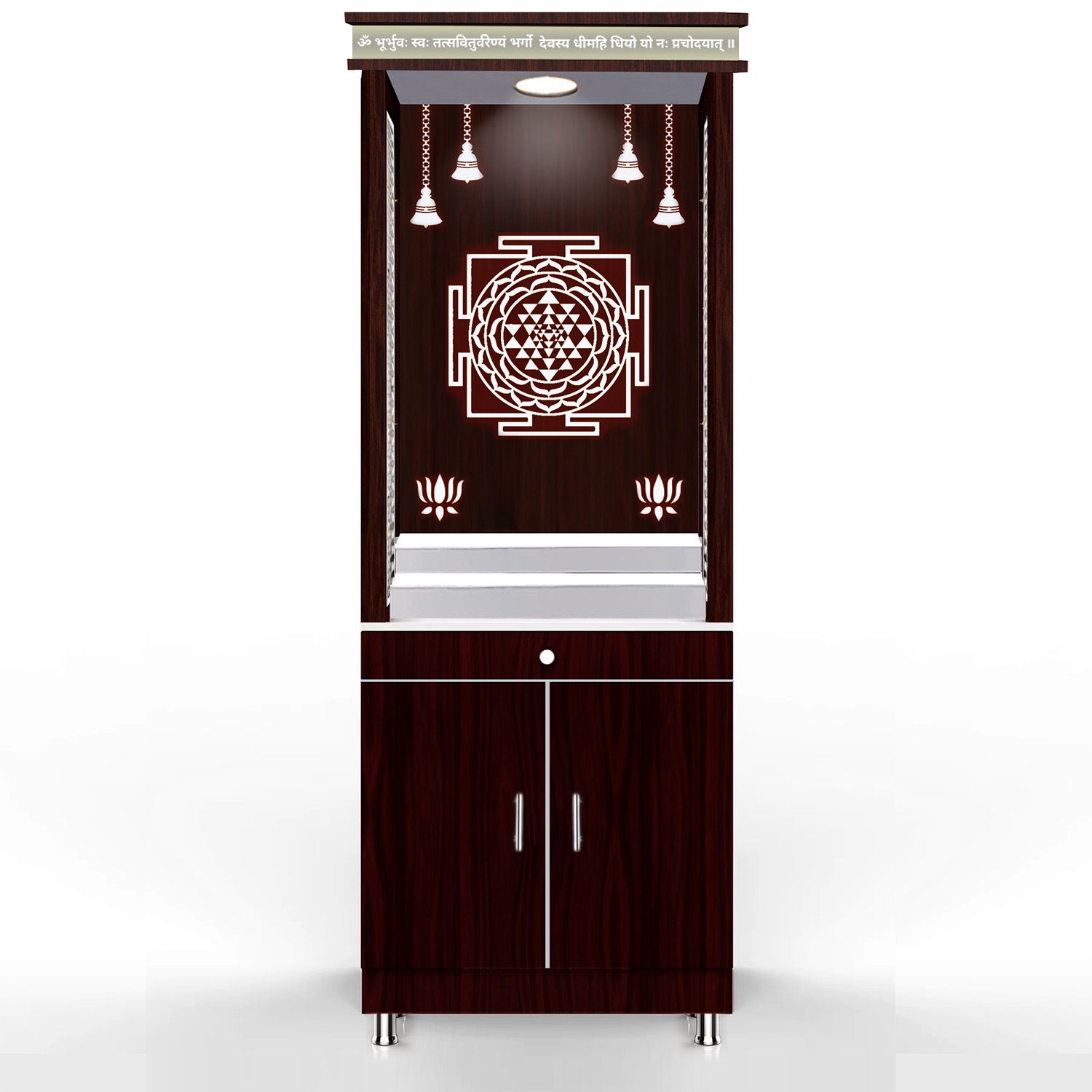 The Temple hub Wooden Temple | Brown Mandir With LED Light Puja Mandir For Home & Office Decor