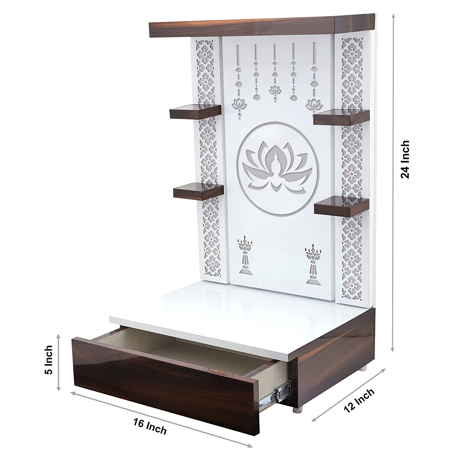 The Temple hub Wooden Temple | White Mandir With LED Light Puja Mandir For Home & Office Decor - Image 4