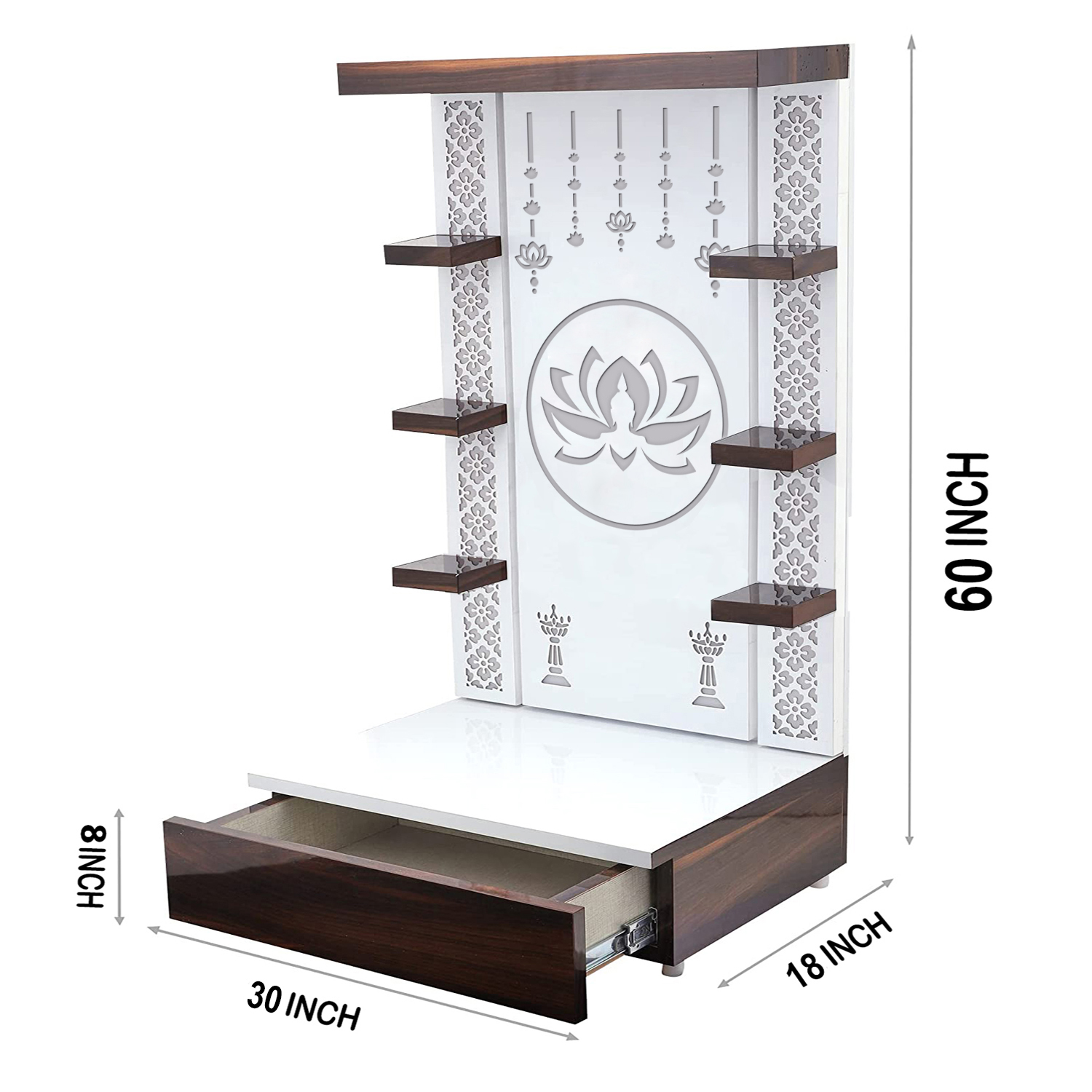 The Temple hub Wooden Temple | White Mandir With LED Light Puja Mandir For Home & Office Decor - Image 7