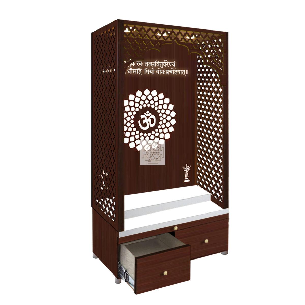 The Temple hub Wooden Temple | Brown Mandir With LED Light Puja Mandir For Home & Office Decor - Image 3