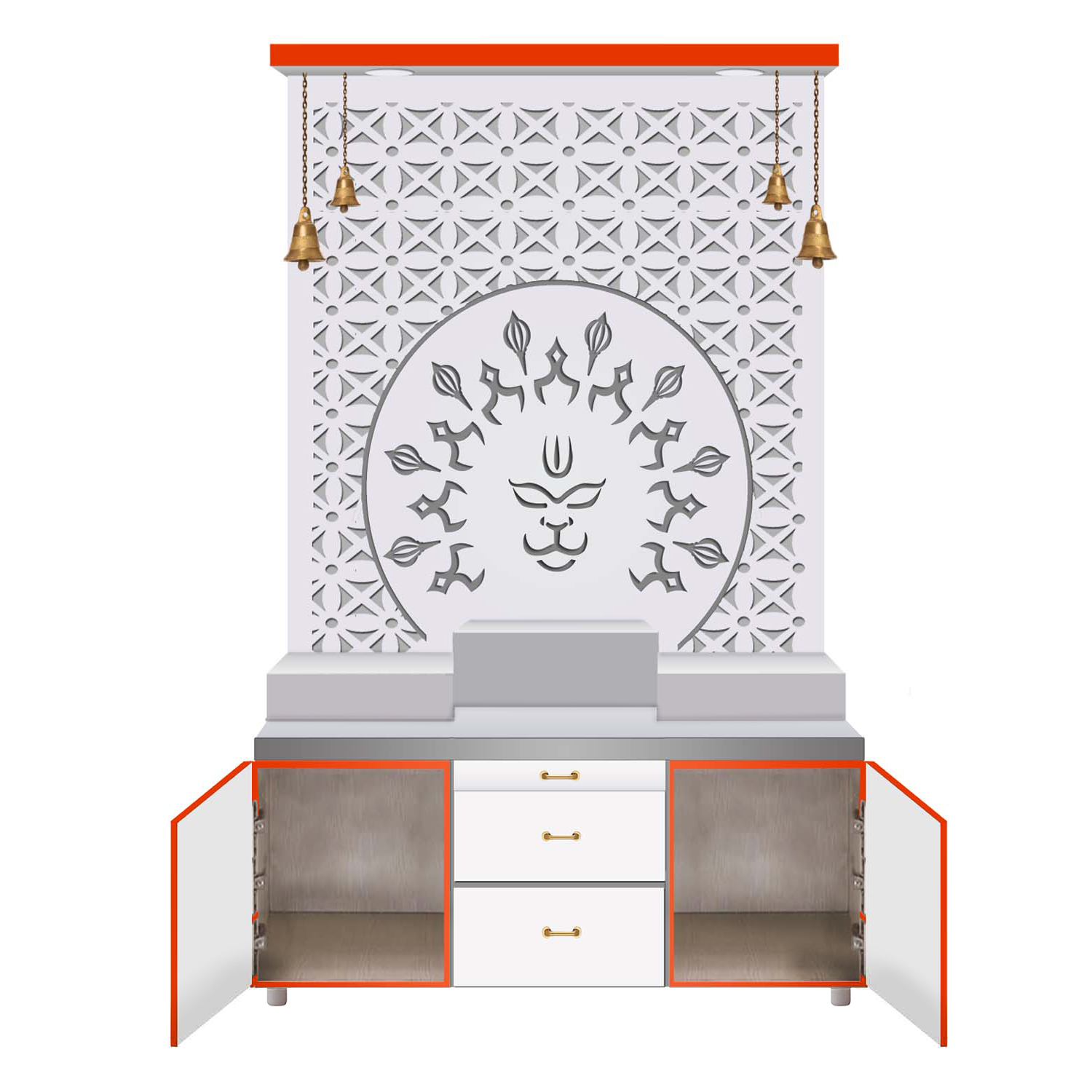 The Temple hub Wooden Temple | Orange Mandir With LED Light Puja Mandir For Home & Office Decor - Image 9