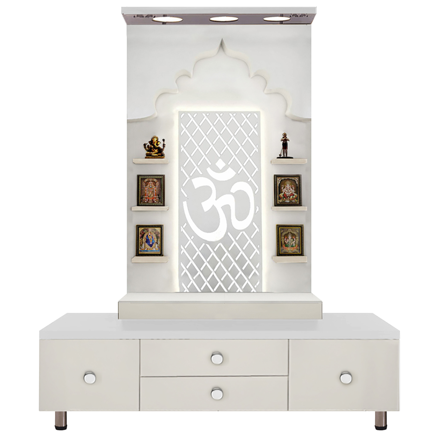 The Temple hub Wooden Temple | White Mandir With LED Light Puja Mandir For Home & Office Decor (Copy) - Image 5