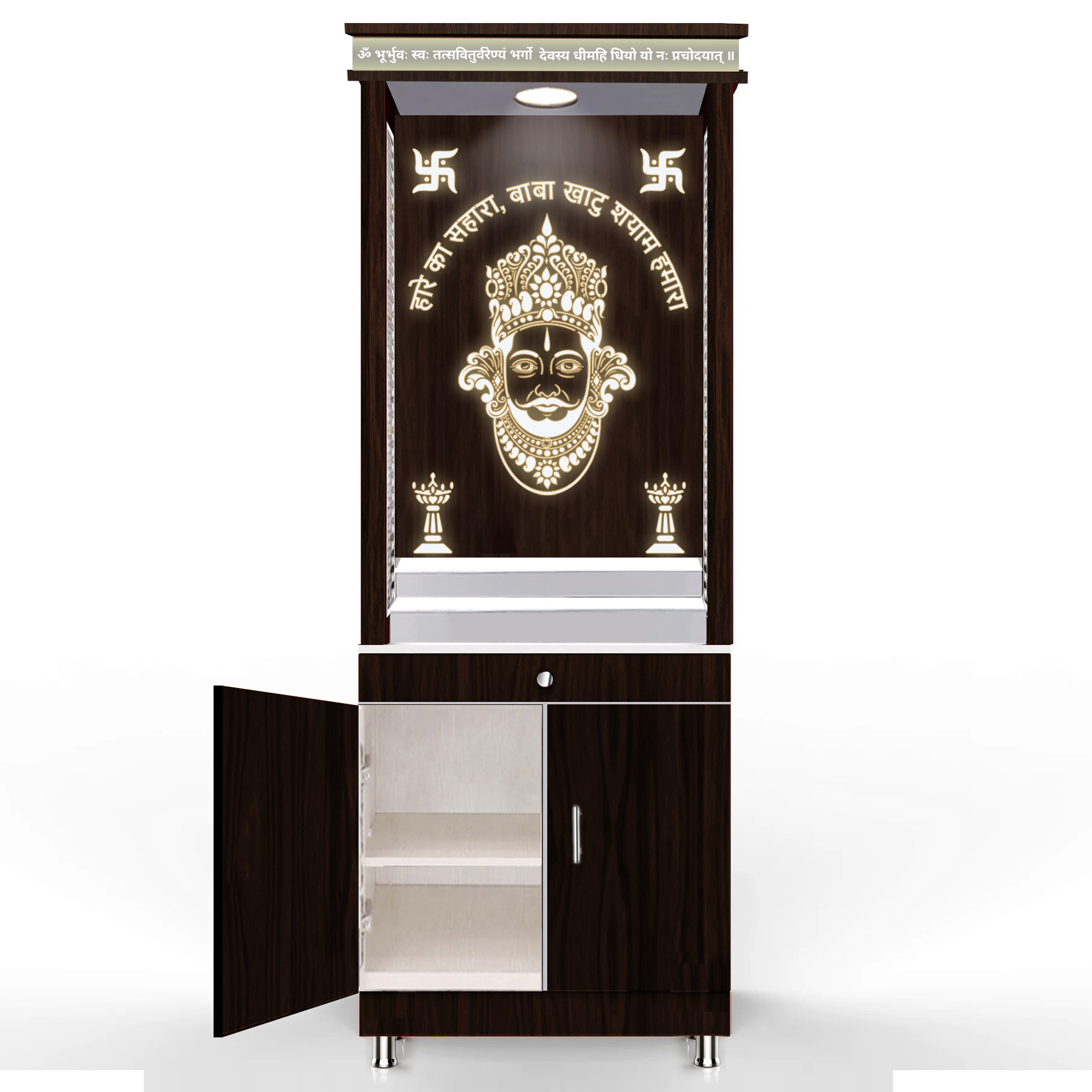 The Temple hub Wooden Temple | Brown Mandir With LED Light Puja Mandir For Home & Office Decor (Copy) - Image 4