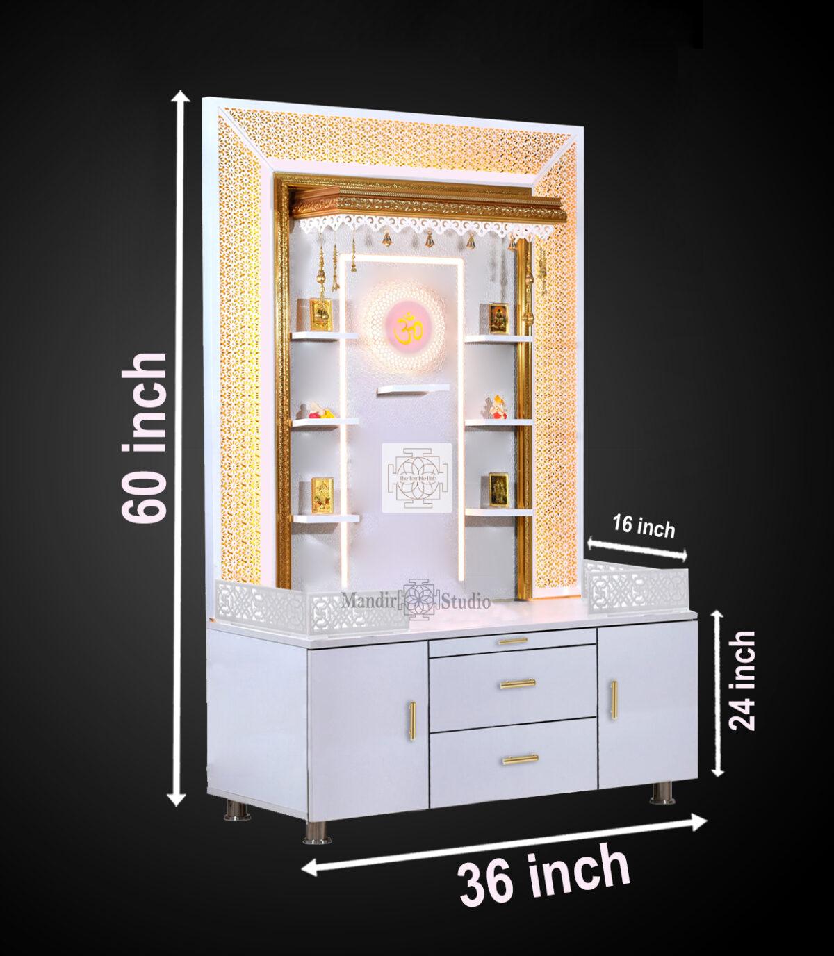 The Temple hub Wooden Temple | White Mandir With LED Light Puja Mandir For Home & Office Decor 60 x 36 x 16 inch